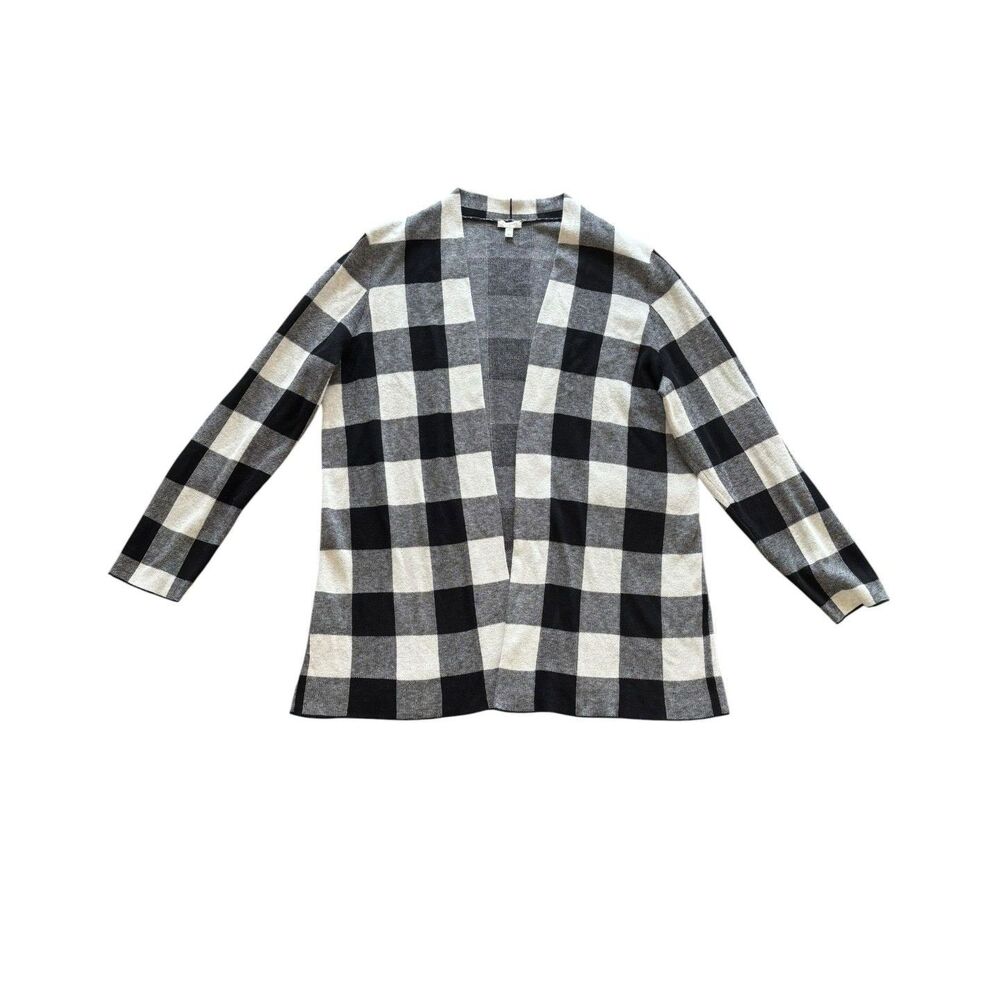Talbots Black White Plaid Checkered Cardigan Fall Winter Cozy Preppy Size XL